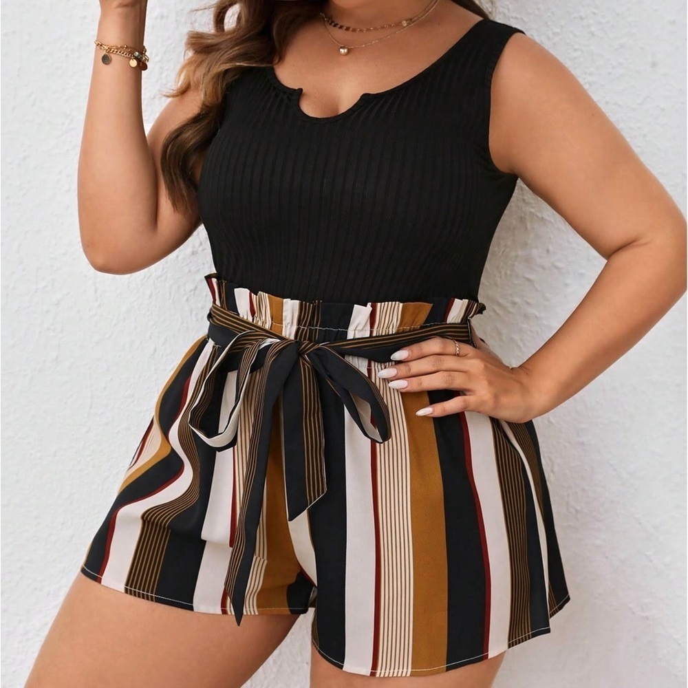 Sleeveless Romper Black Brown Size M